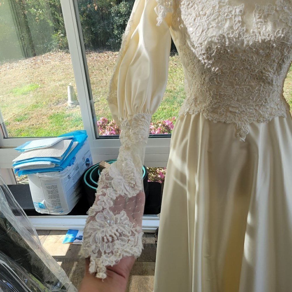 Fantastic Vintage Lace, Satin, Buttons, and puffy sleeves - Picture 5 of 16